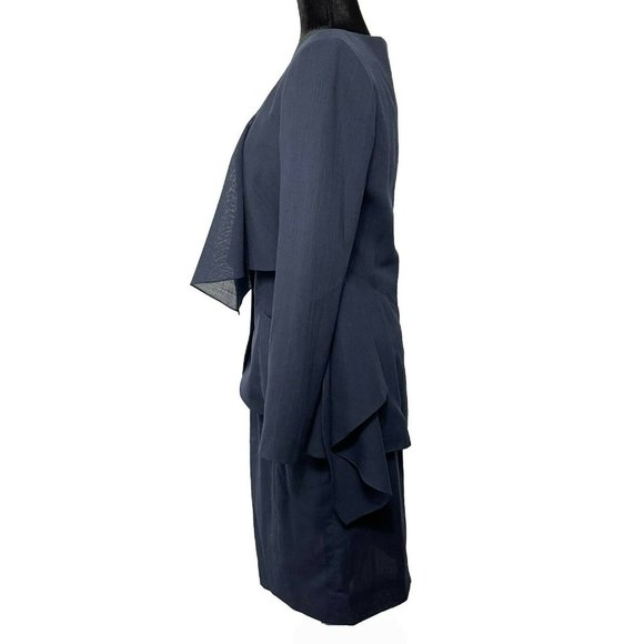 CHANEL - Wool Suit Cascade Jacket and Skirt - CC Buttons - Navy / Gold 36 US 6 - Picture 7 of 13